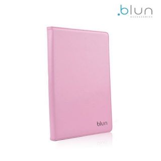 BLUN UNT Universāls Eko ādas sāniski atverams maks ar stendu Tablet PC līdz 7'' displēju Gaiši Rozā