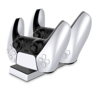 - CP PS5 Divu ligzdu Lādētājs Dokstacija priekš Play Station 5 Pultīm ar USB-C & LED gaismu Melna