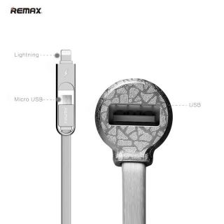 Remax RC-C103 3in1 Auto 12V / 24V Lādētājs ar Lightning  /  Micro USB Silikona Vadu  /  USB Ligzdu Sudrabains