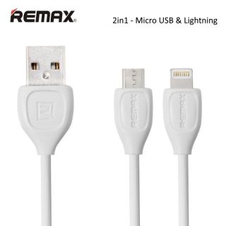 Remax LESU Magic 2in1 Vienā Savienojumā Micro USB un Apple Lightning Datu un Uzlādes Kabelis 2m Balts