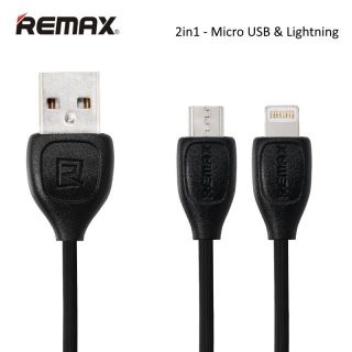 Remax LESU Magic 2in1 Vienā Savienojumā Micro USB un Apple Lightning Datu un Uzlādes Kabelis 2m Melns