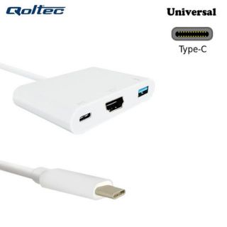 - Qoltec 50425 USB Type-C 3.1 Portu Adapteris uz HDMI AF + USB 3.0 AF + USB Type-C 3.1 Kabelis 20cm Balts