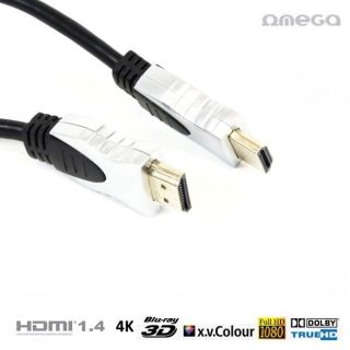 Omega OCHG14 HDMI V1.4 Ar Internetu type A - 19 / 19 male / male Premium Gold Vads 1.5m Melns Blister Box zelts