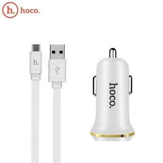 HOCO Z1 2in1 Komplekts Auto DC 12-24V Divu USB Ligzdu 2.1A Lādētājs + USB uz Micro USB 1m Kabelis Balts