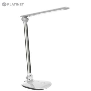 Platinet PDLKS065W Nolokāma 6W Led Galda Lampa 3-gaismas līmeņi AC Tīkla 220V Adapteris Pērļu balts un sudraba