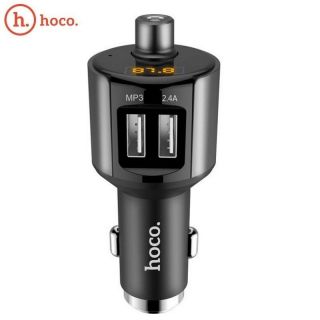 HOCO E19 Gudrs Auto Divu USB 2.4A Ligzdu Lādētājs ar FM Transmiteri - USB Bluetoth Mp3 Play Slots Melns