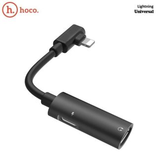 HOCO L18 Divu Lightning Kabeļu Audio Adapteris uz Lightning Austiņu Ligzdu + Lightning Uzlādes Ligzdu Melns