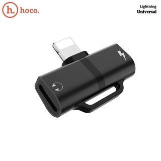 HOCO L20 T-Veida Lightning Kabeļu Audio Adapteris uz Lightning Austiņu Ligzdu + Lightning Uzlādes Ligzdu Melns